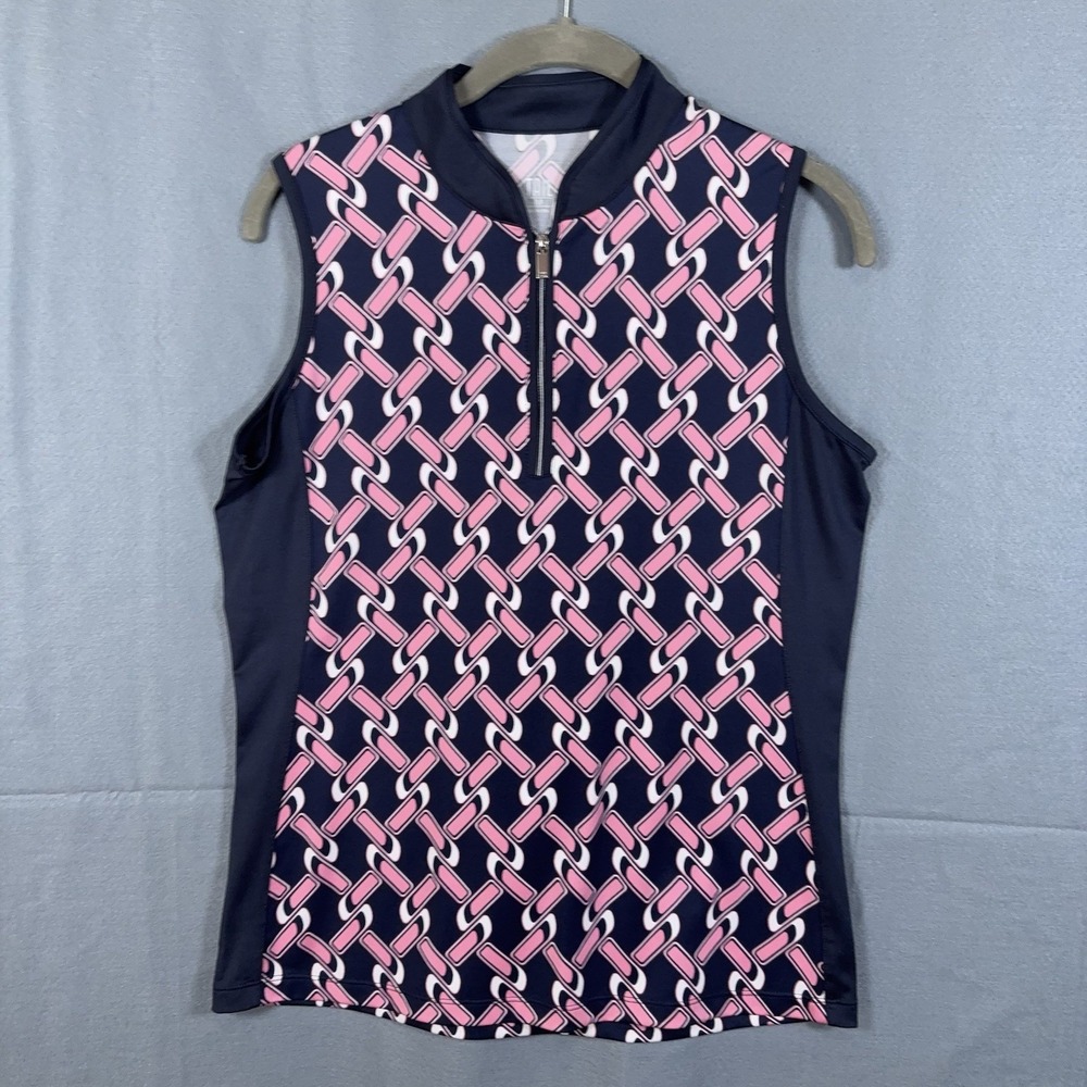 Tail Golf Sleeveless Shirt Sz M Blue Pink Geometric 1/4 Zip UPF 50+ Stretch